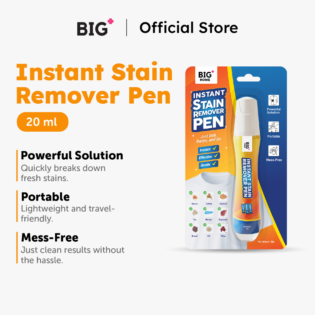 BIG+ Instant Stain Remover Pen (20ml) Travel Portable Fabric Clothes Spot Cleaner Food Drink Stains