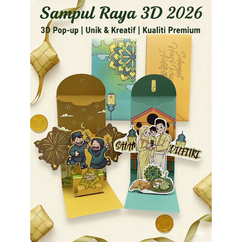 Sampul Duit Raya Tarik Viral 2025 Sampul Raya Hari Raya Untuk Mak Ayah Isteri 3D Cute Premium Design