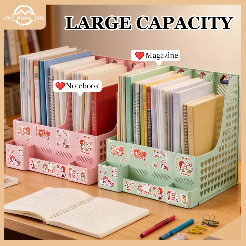 4 Section Desktop Bookshelf File Holder - Multifunctional Storage Box with Plastic Bookshelf File Holder rak fail文件架