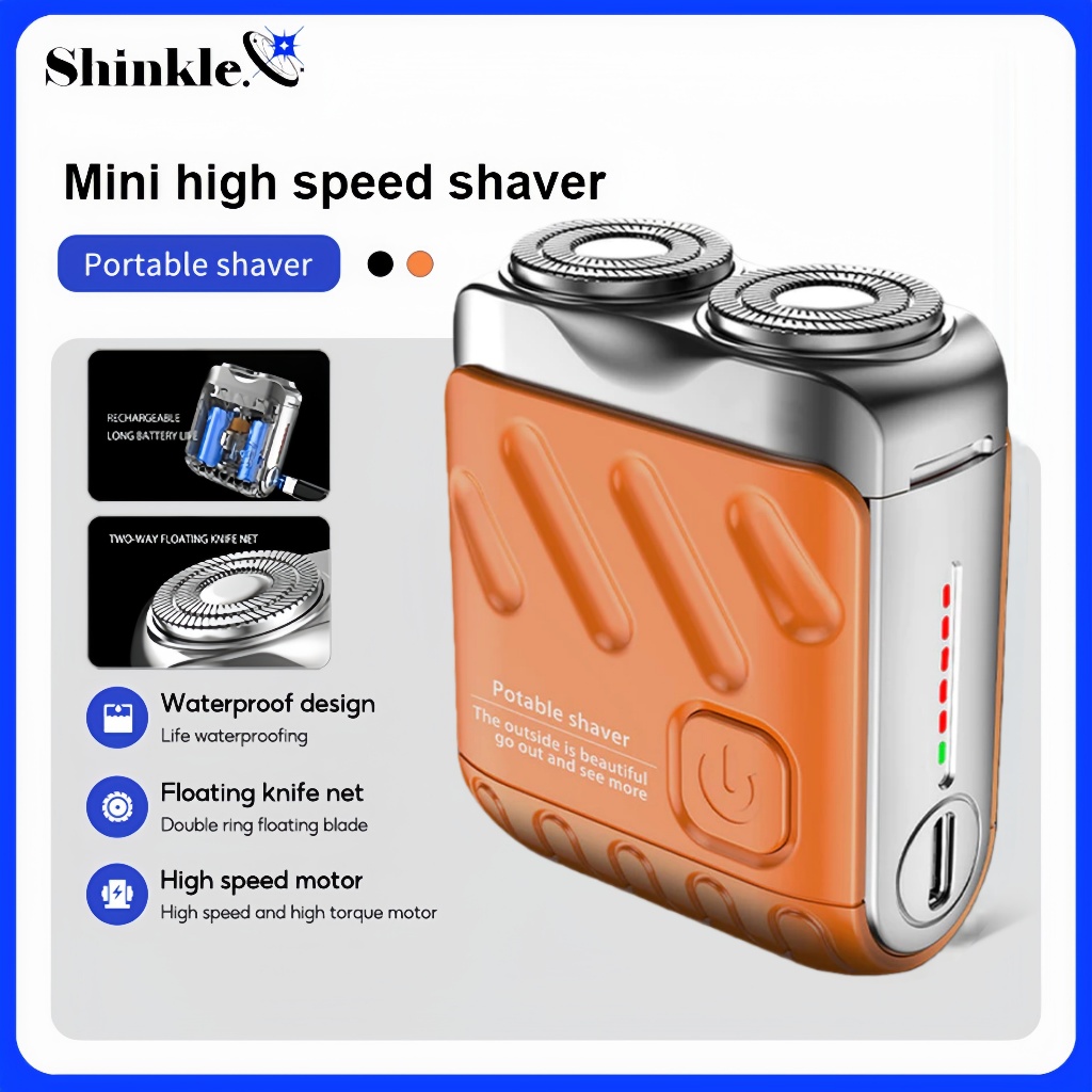 ShinkleMagnetic Rotary Electric Shaver Razor Close and Comfortable Shave 360-Degree Rotating Head Black Blue Orange Whit