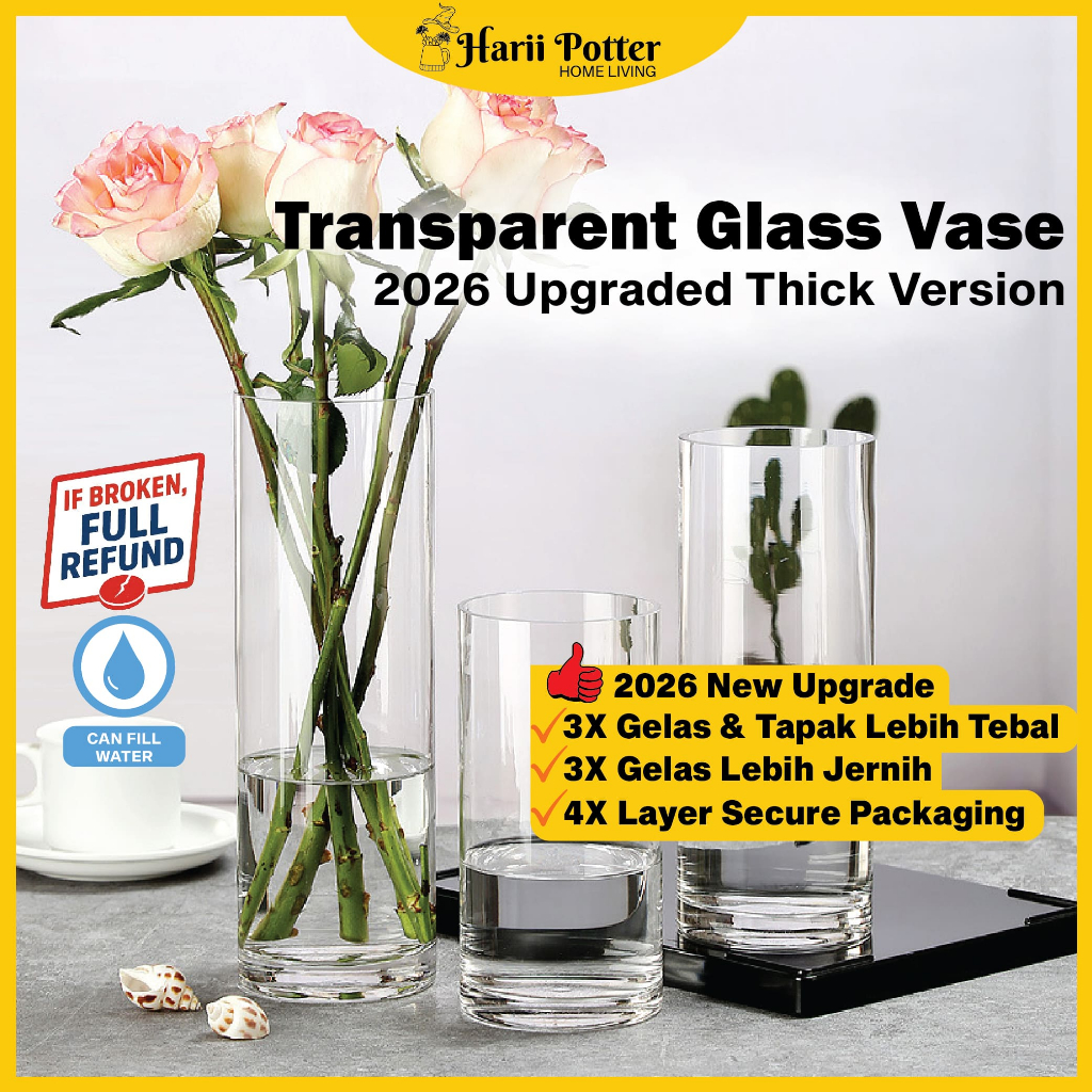 HARII POTTER Ceramic Vase CYLINDER Long Vase Glass Vase Collection Home Deco Pasu Bunga Hiasan Meja Makan Deko Pasu Kaca