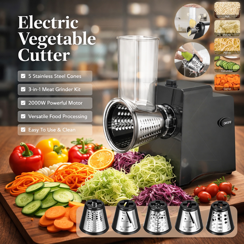 Electric Vegetable Cutter Sausage Meat Grinder Fruit Slicer Vegetable Shredder Mesin Pemotong Sayur Kentang Bawang 2000W