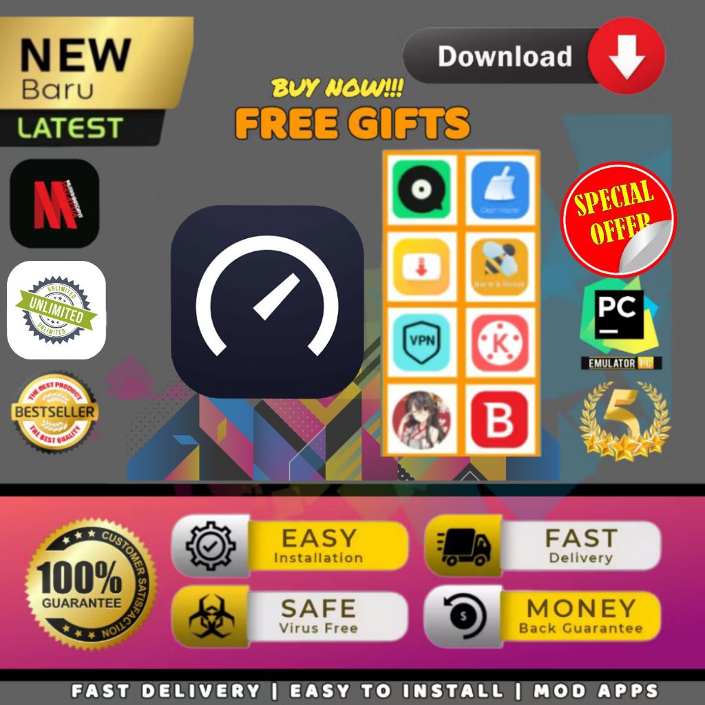 Free Gifts 8 in 1 Unlock & Speedtest by Ookla Pro-Work | Lates Update | Version Unlocked | 100% Works