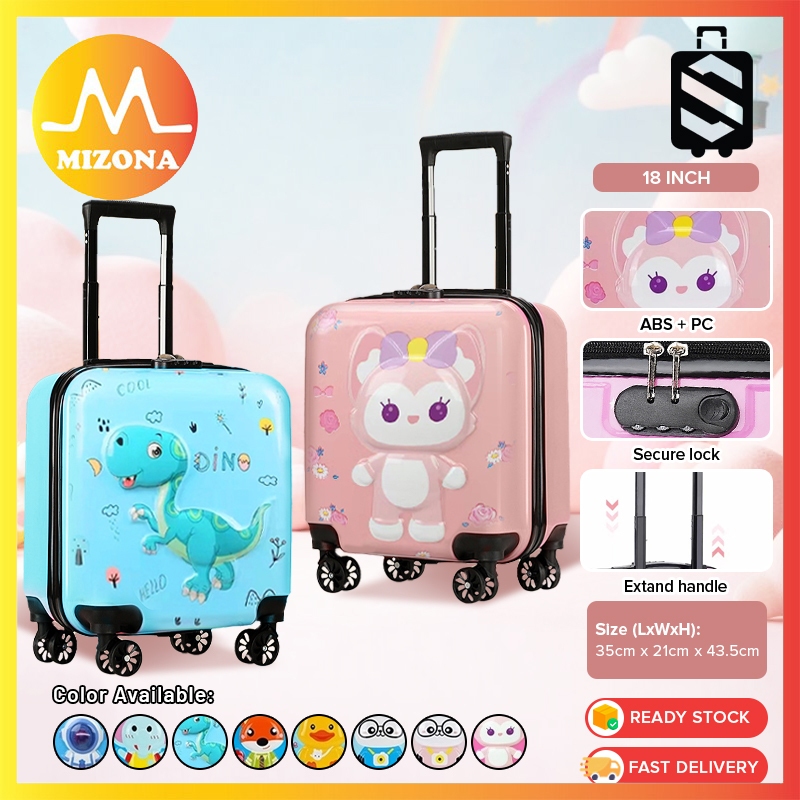 MIZONA 18 Inch Childrens Travel Luggage Universal Wheel Suitcase 3D Cartoon Trolley Case With Security Lock