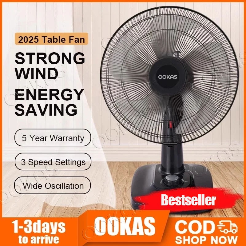 OOKAS Kipas Meja 14 Inch Table Fan 3 Speed Oscillating Low Noise Strong Wind Plug In Desk Fan 台扇