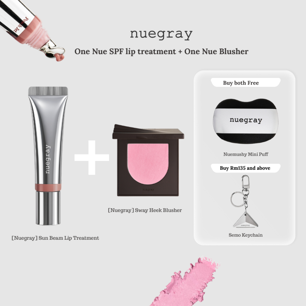 [Nuegray] Lip + Cheek Bundle Set – Sun Beam Lip Treatment SPF25 PA++ + Sway Cheek Blusher, 24H Hydration, Soft Bouncy Te