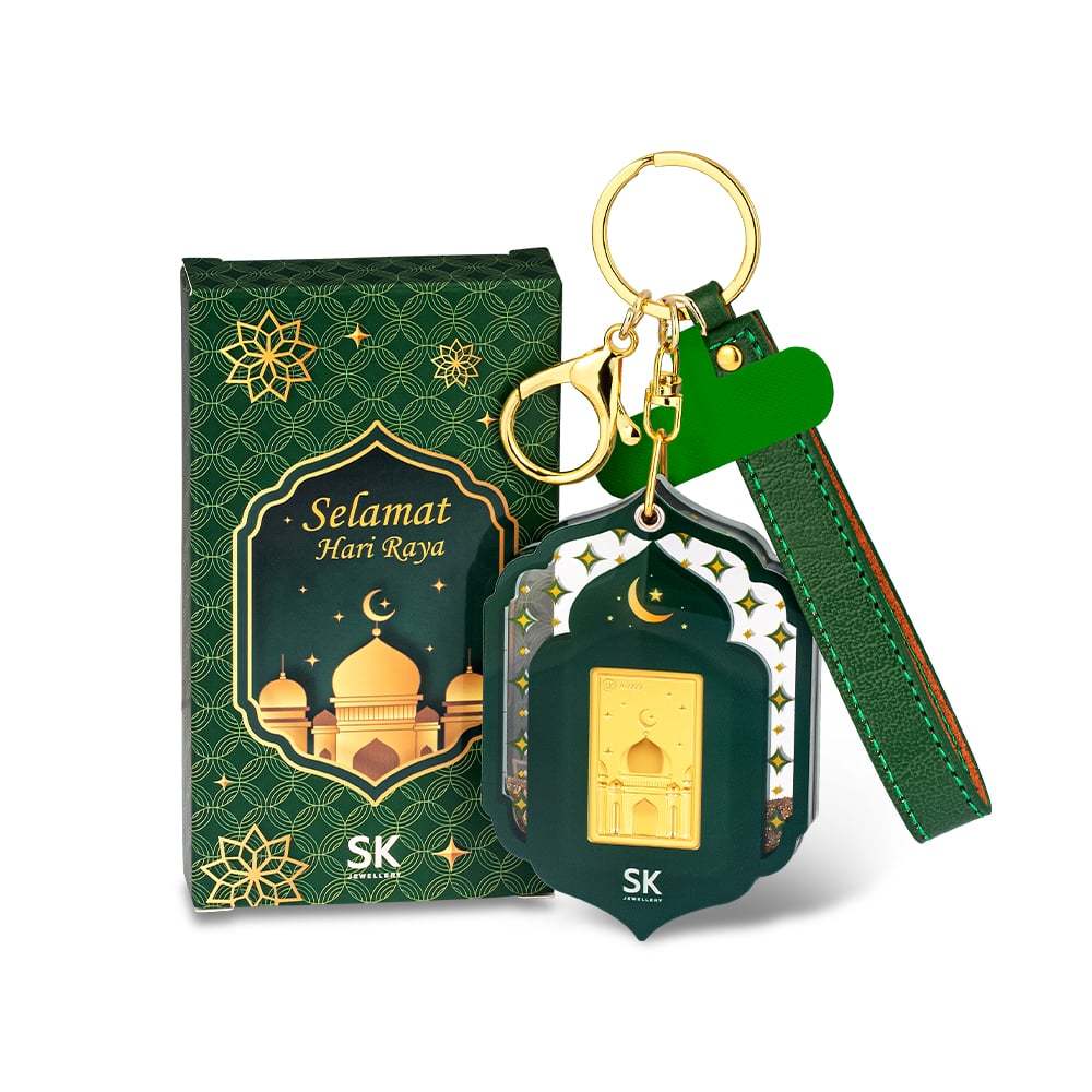 SK Jewellery Hari Raya Sacred Masjid 999 Pure Gold Bar Keychain