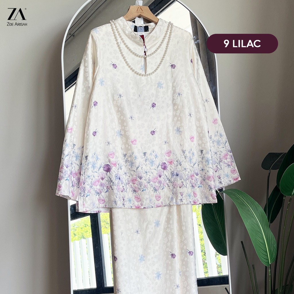 ZOE ARISSA Lavyner Helya Kurung Kedah Premium Textured Silk Muslimah Lace Printed Baju Raya 2026 Floral New ZOE ARISSA