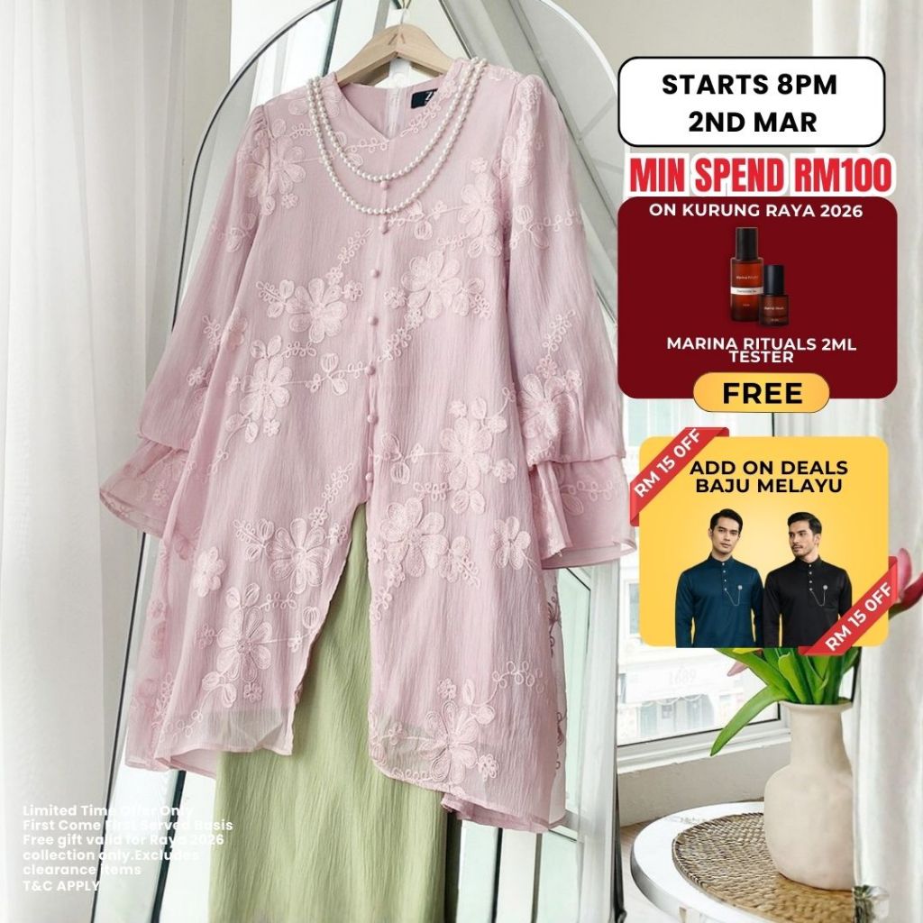 ZOE ARISAH Jeslyna Kurung Kebarung Moden Baju Raya 2026 Textured Soft Silk Organza Luxury Lime Green Murah ZOE ARISSA