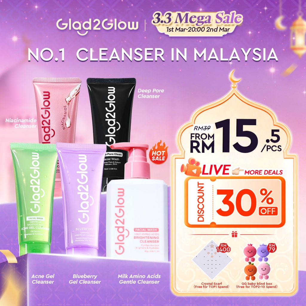 Glad2Glow Cleanser Milk/Low Ph Gel/Acne Acid/Exfoliating/Sensitive Gentle Face Wash pencuci muka Facial All Skin Type