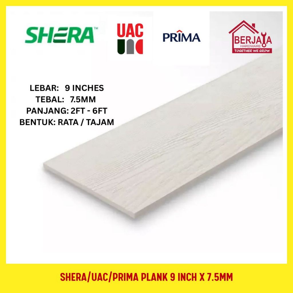 SHERA PLANK/ UAC/PRIMA PLANK 9 INCI x 7.5MM / PAPAN PEMANIS / PAGAR DINDING / CEMENT FIBRE