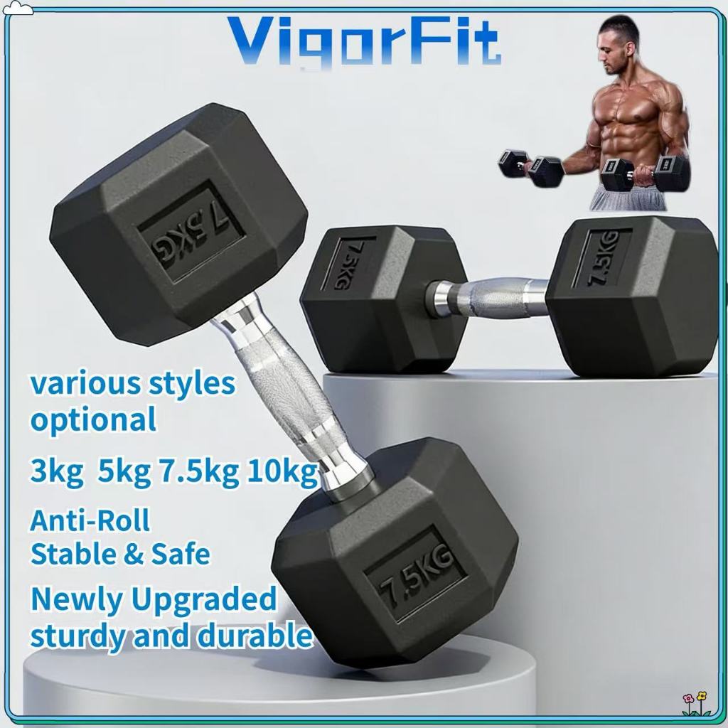 Hexagonal Dumbbell 3kg 5kg 7.5kg 10kg Fitness Gym Equipment Weight Lifting Muscle Training Home Workout