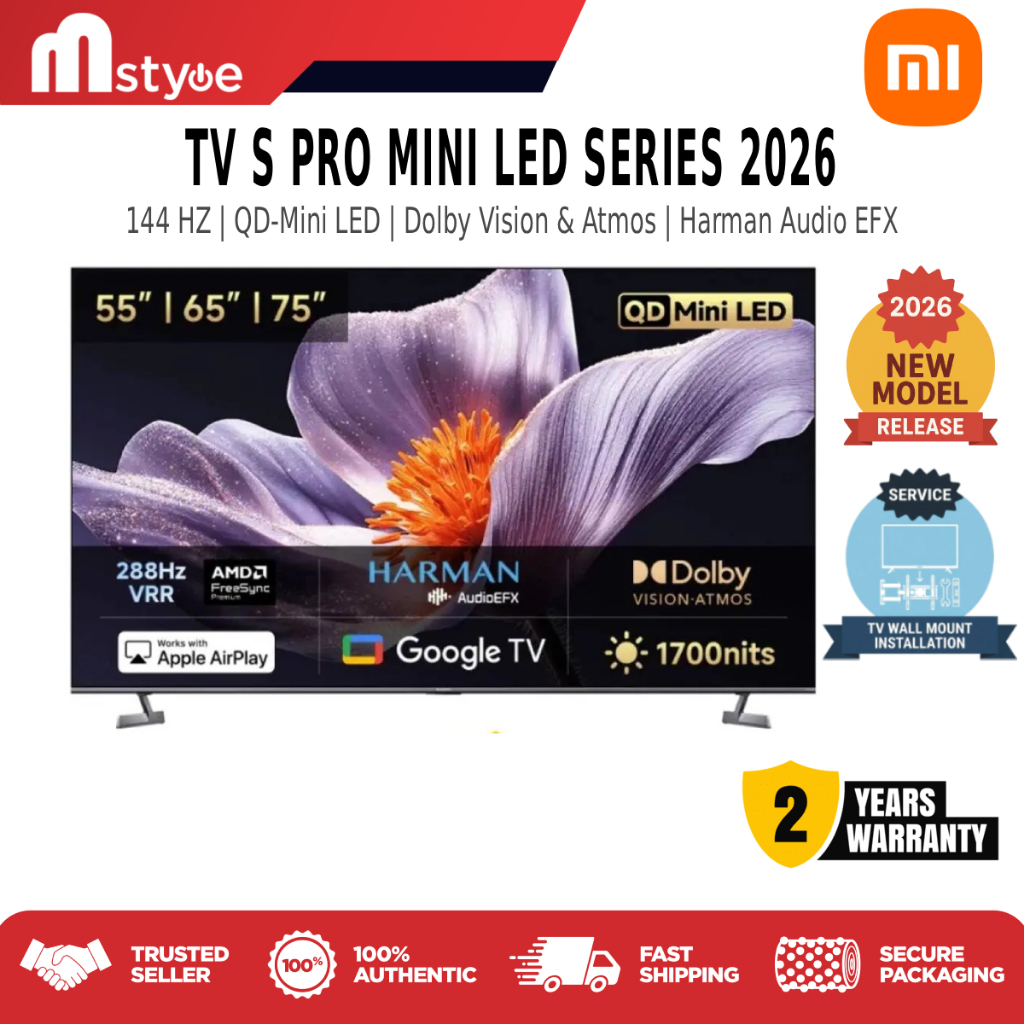 [KL Install] Xiaomi TV S Pro Mini LED 55" 65" 75" 4K Mini LED | 144Hz | HDR10+ | Google TV | Dolby Audio