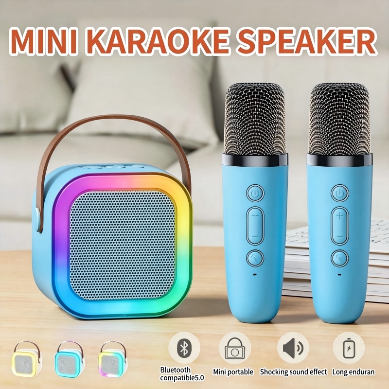 K12 Mini Wireless Karaoke Microphone Bluetooth Wireless Audio Speaker Home KTV Karaoke Machine RGB Light Portable