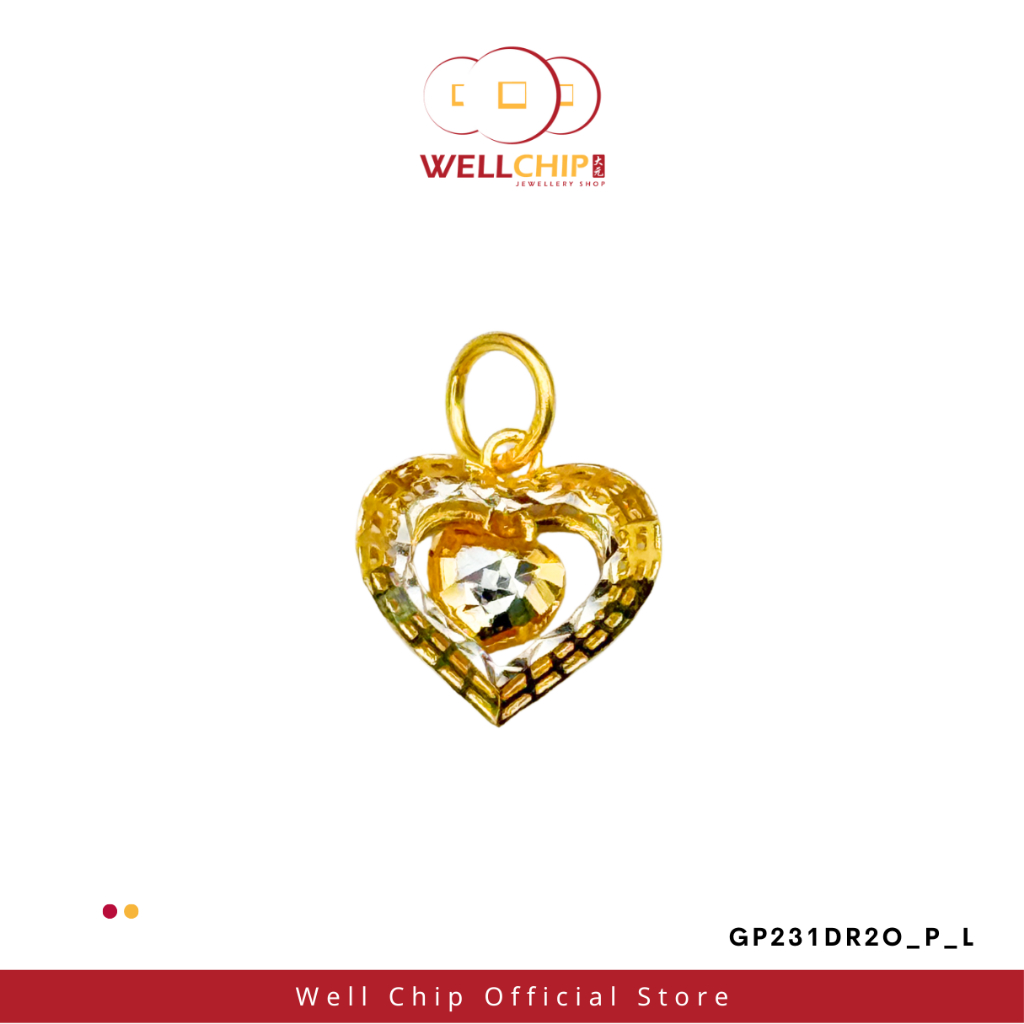 Loket Hati Berkilau Emas 916 | Sparkling Heart 916 Gold Pendant | Emas 916 | Kedai Emas WELL CHIP