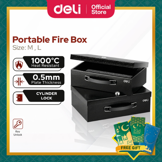 Deli Portable Fireproof Cash Box Document Security Safe Box Keypad Fire Insulation Peti Besi Money