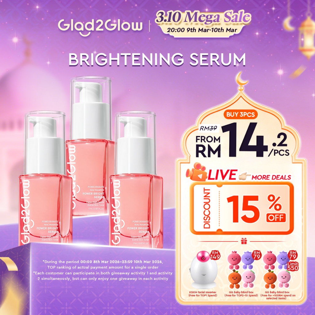 Glad2Glow Pomegranate Niacinamide Power Whitening muka glowing Wajah Brightening Serum Evens skin Tone 17ml