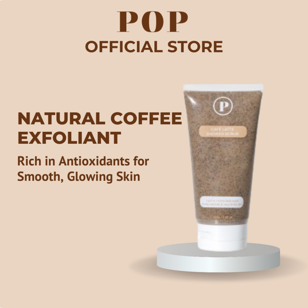 POP Cafe Latte Shower Scrub Exfoliate, Promote bood flow, Rich in Antioxcidant Scrub Scrub Badan 160 g