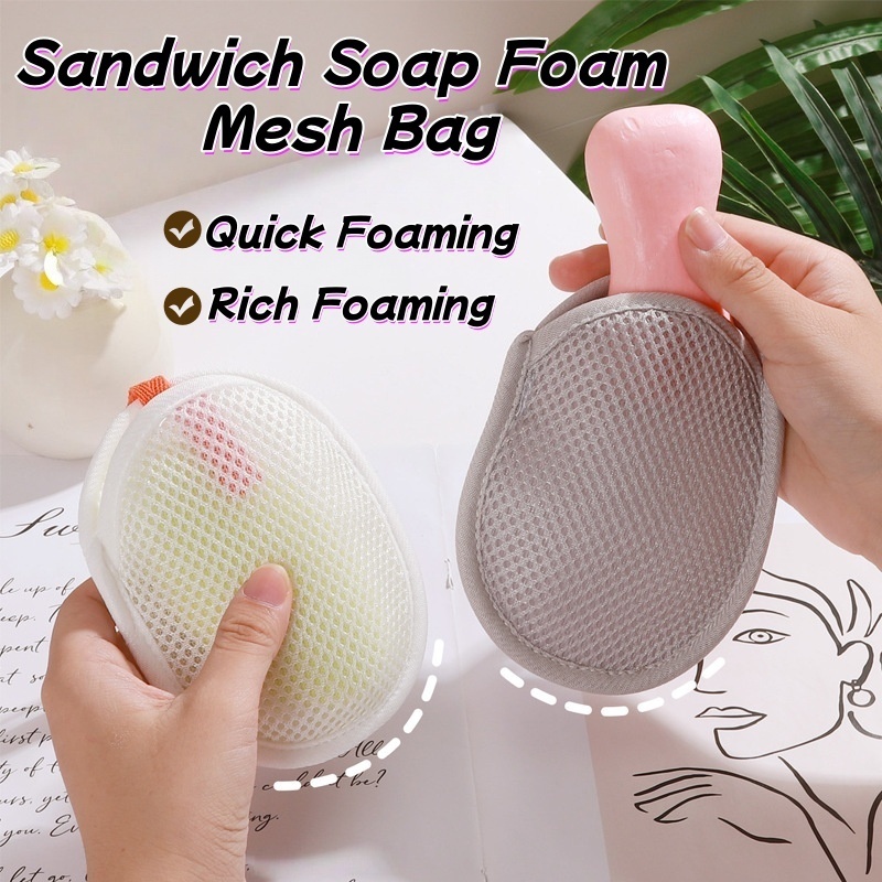 Double-sided Soap Foaming Net Handmade Bathroom Facial Cleanser Soap Lathering Mesh Bag Thickened Shower Soap Bubble Net