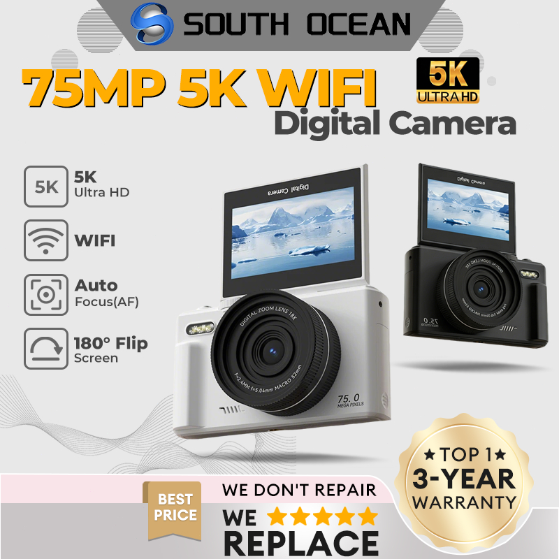 South Ocean Digital Camera 5K 18X Digital Zoom 180° Flip Screen Selfile WiFi Photography Vintage Vlog Video Recorder