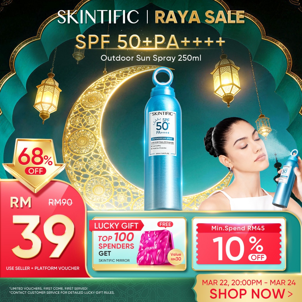 SKINTIFIC Outdoor Sun Spray Sunscreen Mist SPF50+ PA++++ Light Sweatproof Waterproof UV Protection 5X Ceramide (250ml)