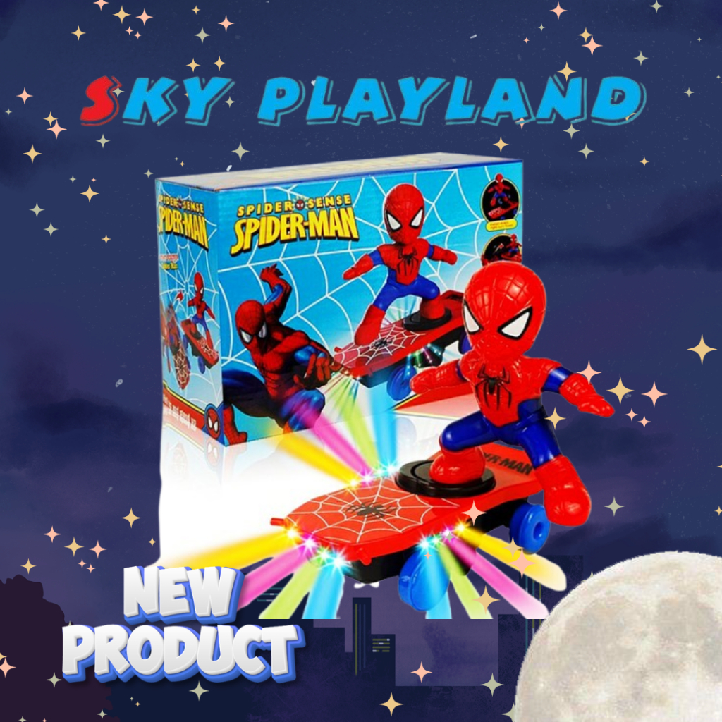 Spider-Man Stunt Toy Electric 360° Flip Rotating Musical Skateboard Kids Mainan Budak Perempuan Lelaki Kereta Hadiah