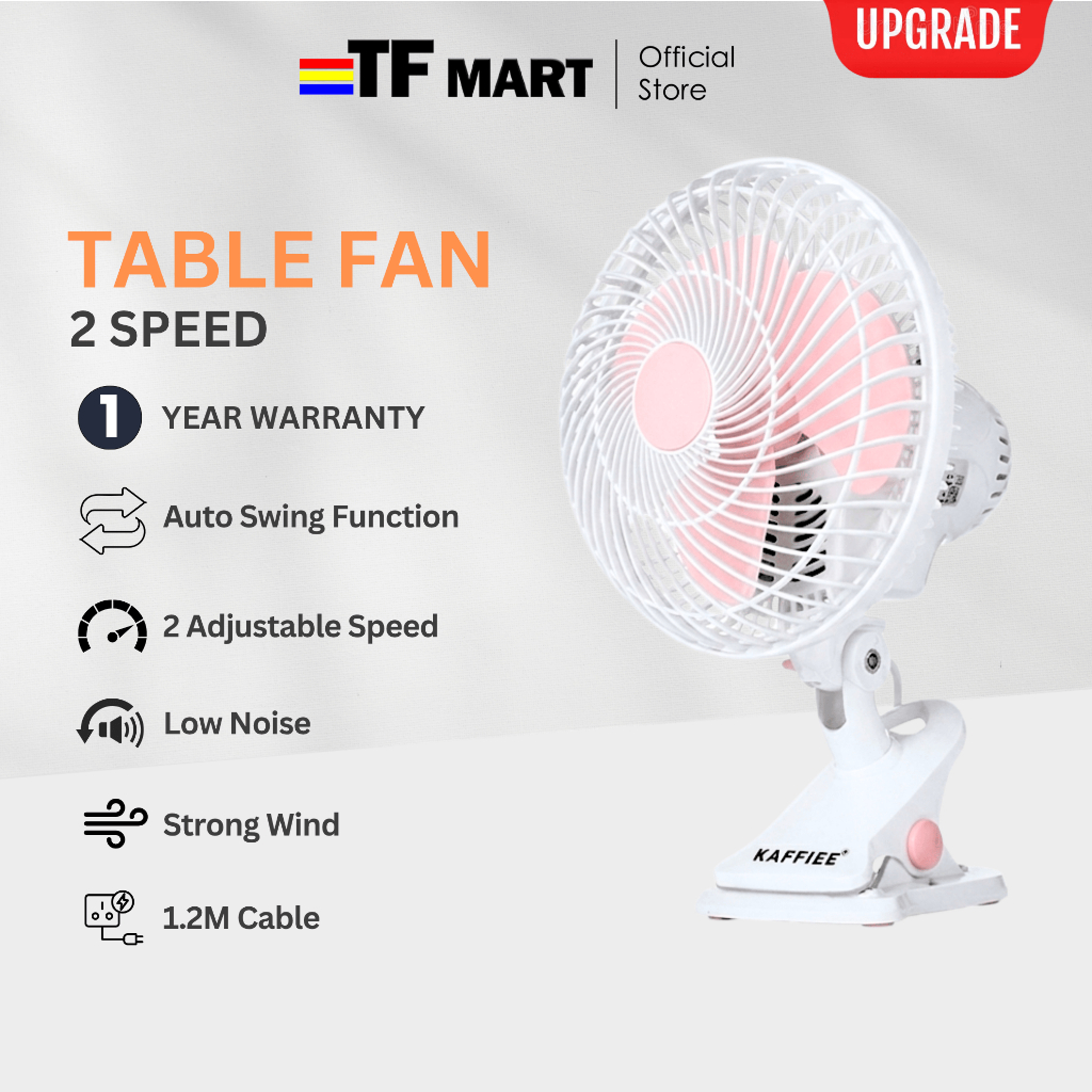 TFMART 3in1Stong Wind Mini Wall Fan Dekstop Fan Table Fan Kipas Klip Boleh Laras Low Noise Kipas Meja Adjustable Fan