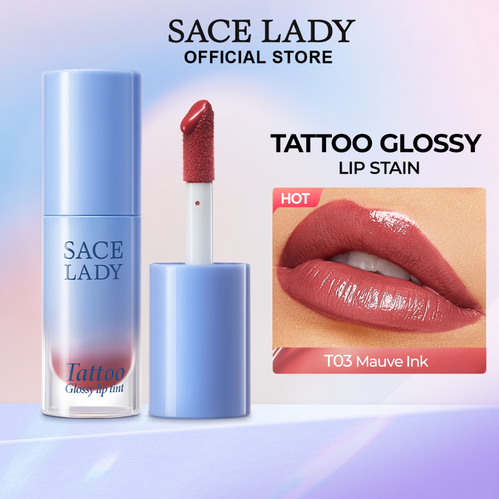 SACE LADY Tattoo Glossy Lip Stain Waterproof Lipstick Lightweight Moisturie Liptint Tahan Lama Melembapkan