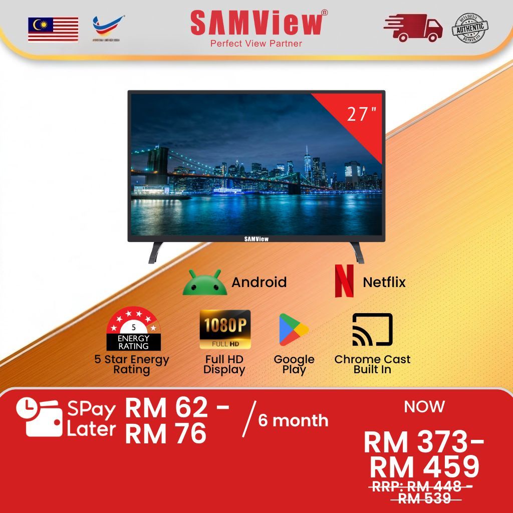 SAMView Full HD 27" Android/Digital Smart DLED TV with Netflix and Bluetooth