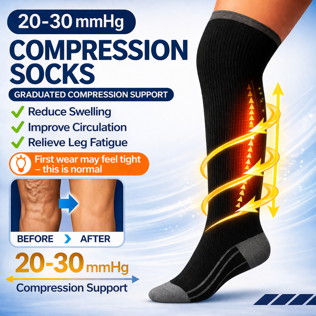 Ready Stock Flight Compression Socks | Travel Support Socks 23-30 mmHg | Anti-Fatigue & Anti-Swelling | Fo