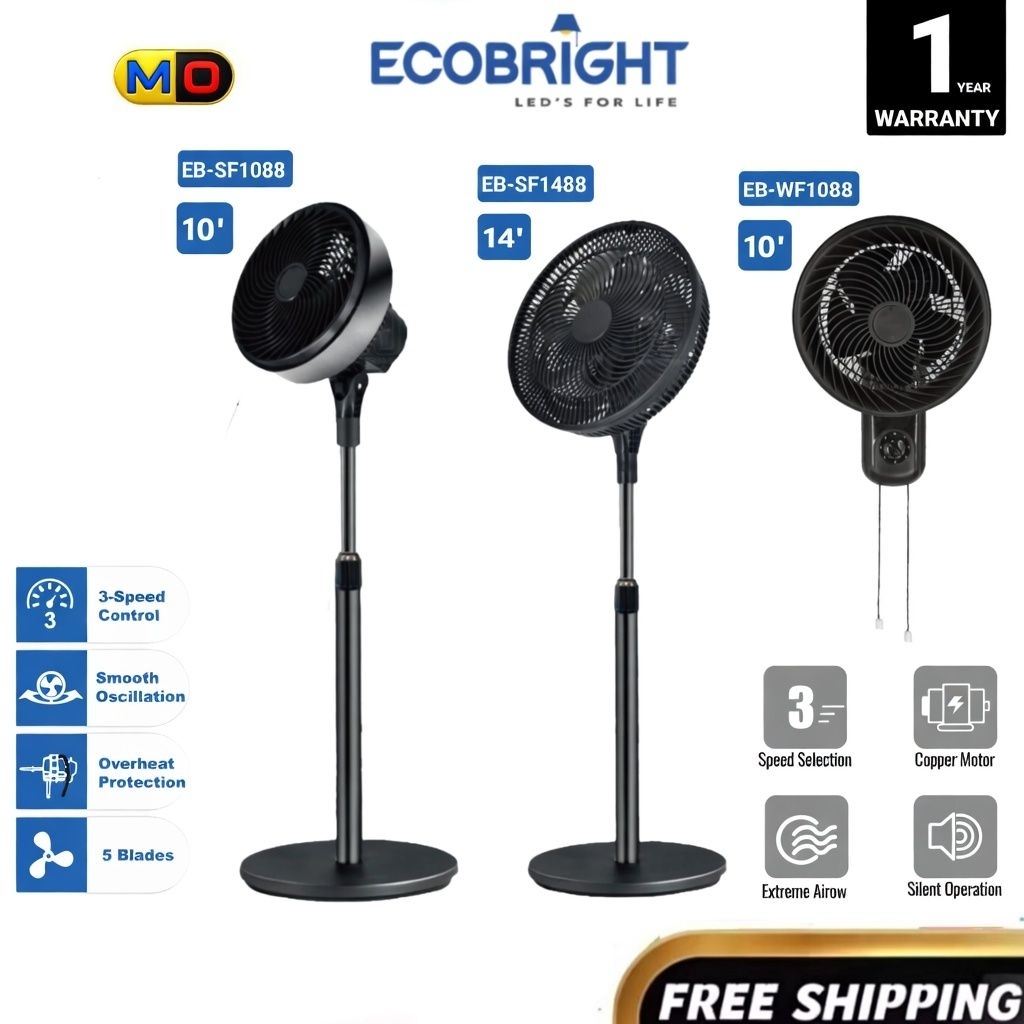 [NEW] ECOBRIGHT 14'' 2 in 1 Circulation Stand Fan / Table Fan / Living Fan / Wall Fan / Kipas Dinding Kipas Angin 風扇家用