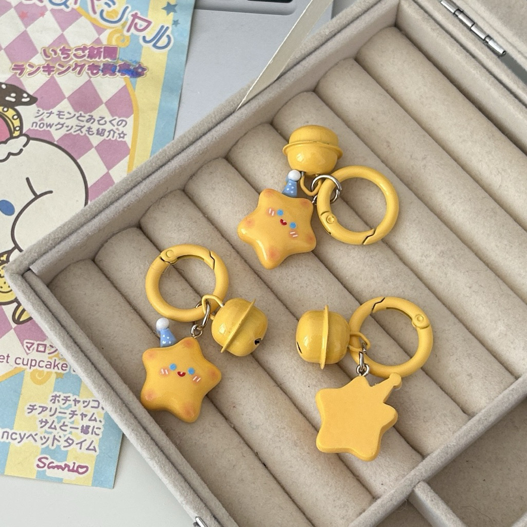 【Ready Stock】Cute Colorful Star Bell Keychain INS Girl Bag Charm Backpack Pendant Couple Best Friend Gift