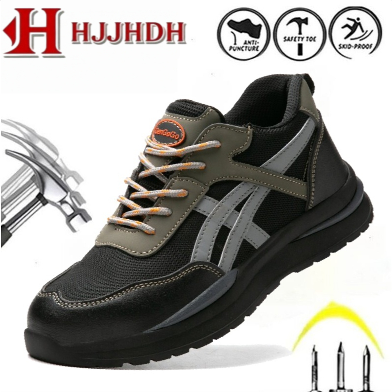 HJJHDHMen's Safety Shoes Steel Toe Lightweight Breathable Work Shoes Anti-Impact Puncture Resistant Welding Insulation C