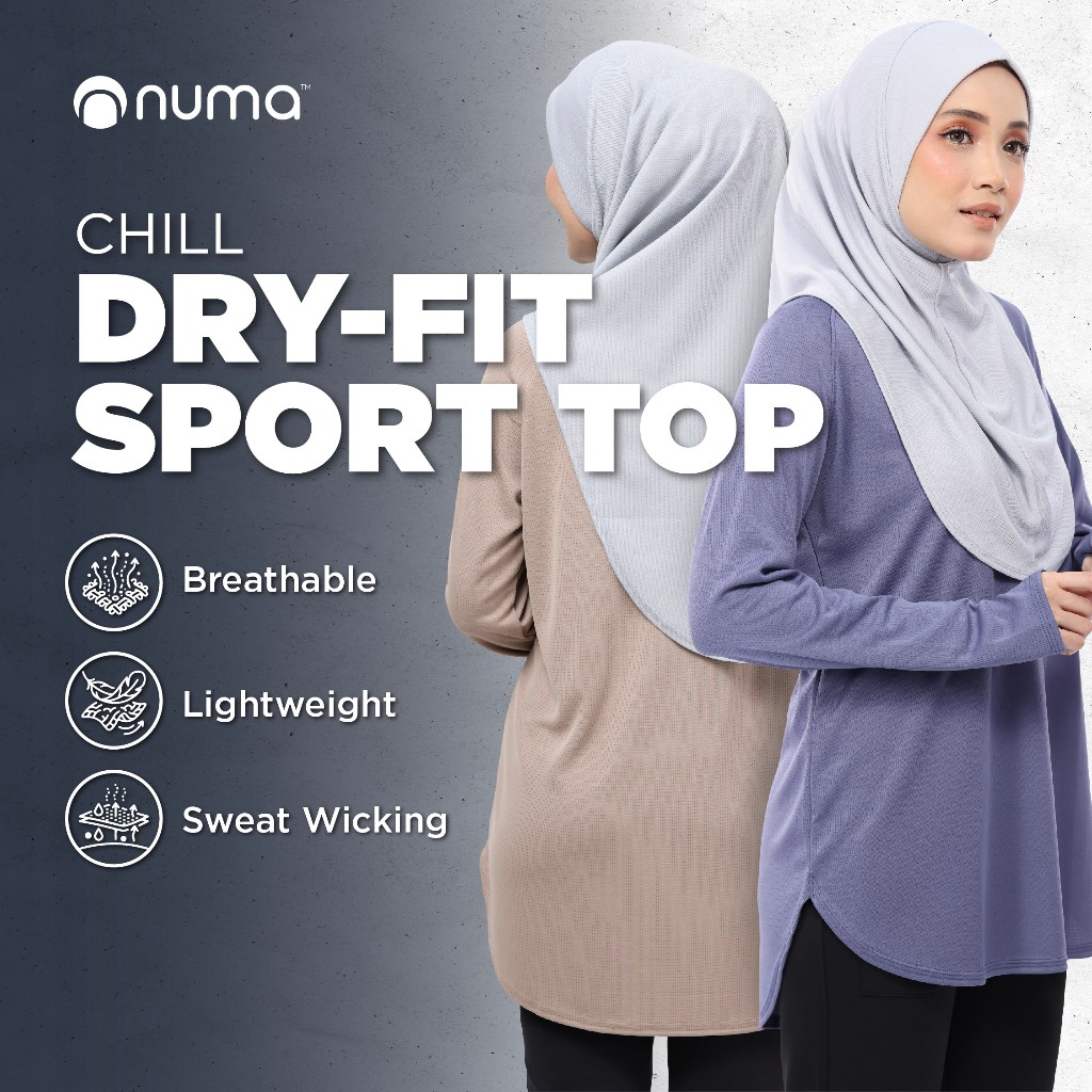 Numa Chill Modest Activewear Sport Top | Microfibre Quick Dry Lightweight Breathable For Sports Running Hiking Travel