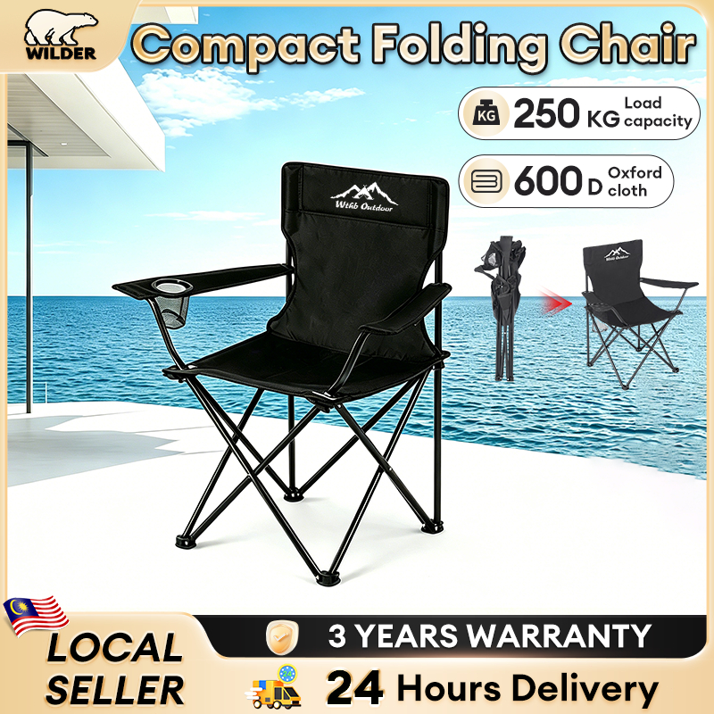 Portable Folding Camping Chair with Arm Rest Cup Holder Camping Chair Outdoor And Indoor Use Kombo Meja&Kerusi/1 SET
