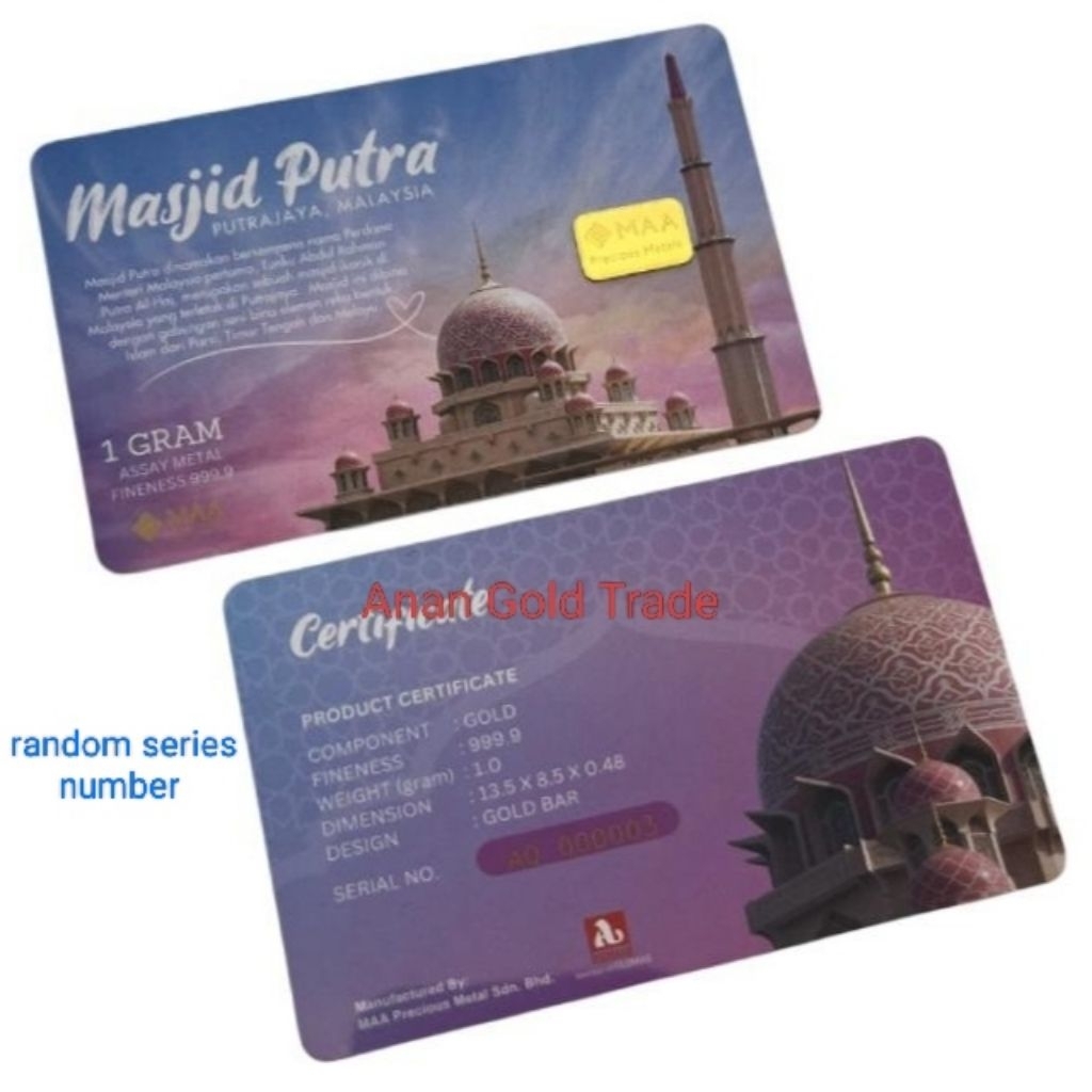 MAA Precious Metals 1g Gold Bar Masjid Putra (New) (Au 999.9)