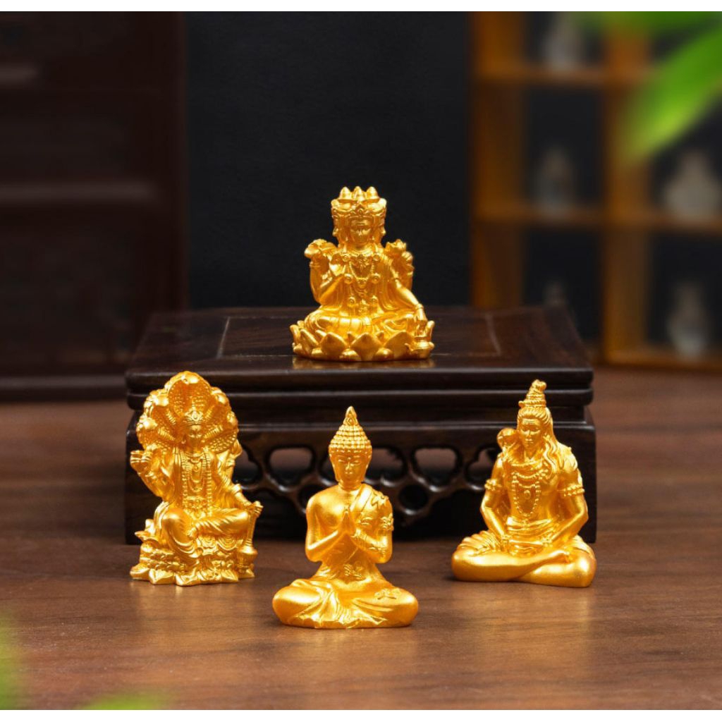Golden Lord Shiva Brahma Vishnu Buddha Altar Decor Resin Craft Figure For Home Study Rom Temple Car Truck Dashboard Gift