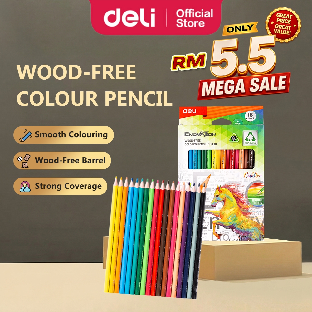 Deli ENOVATION Colour Pencil Wood-Free (12/18/24 Colors) Pensel Warna Art Painting Warna Pensil