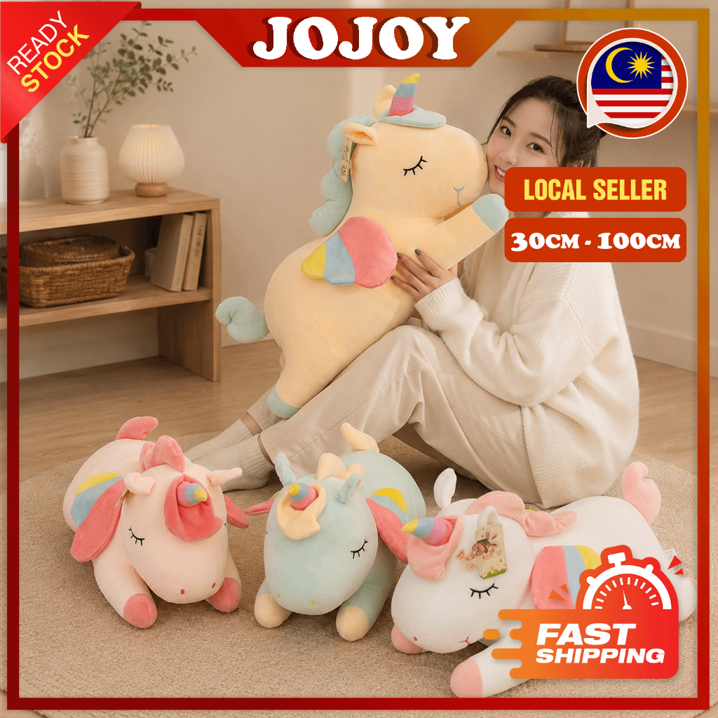 JOJOY Unicorn Plush Toy Pillow – Soft Stuffed Pony Doll 30/40/50/60/80/100cm Gift for Kids