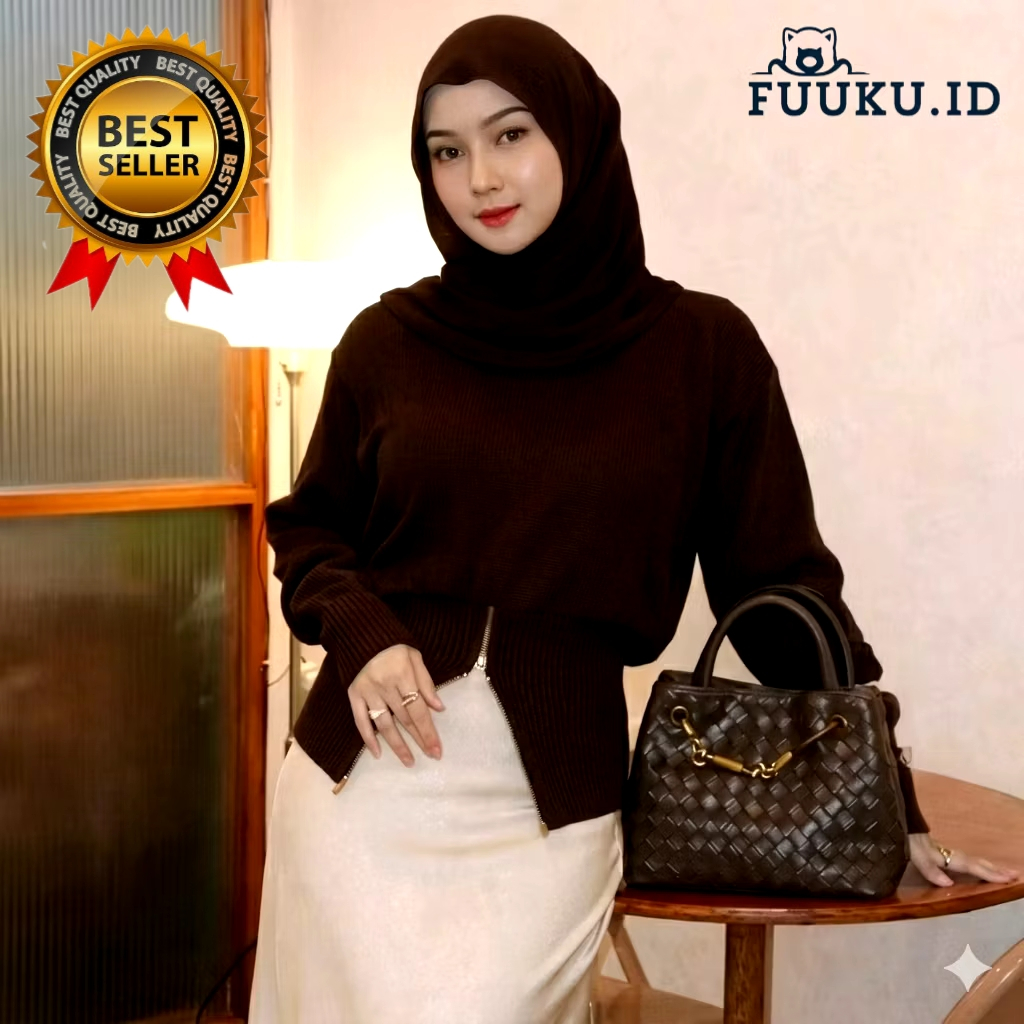 FUUKU.ID Crop Top Zipper Knitwear | Premium Knit Zipper Bottom Sweater Wanita | Cardigan Outer Top Korean StyleWanita | Fuuku Store is a Wholesale Center for Premium Quality Knitted Clothing, Trendy, Modern, Elegant, Fashionable and Affordable Prices