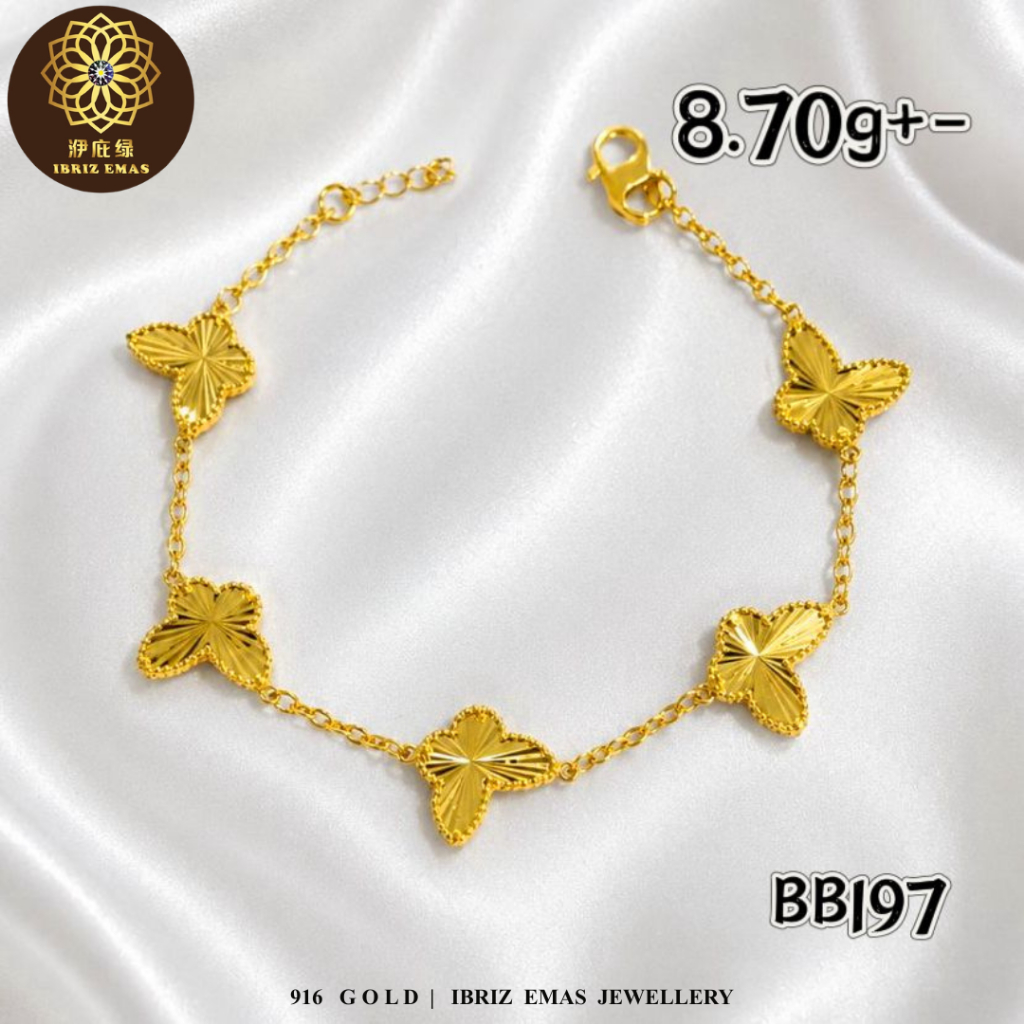 IBRIZ Jewellery BB197 | 916 Gold Bracelet Design CNC Butterfly  For Woman 916 Rantai Tangan Emas 916 Reka Rama-rama CNC