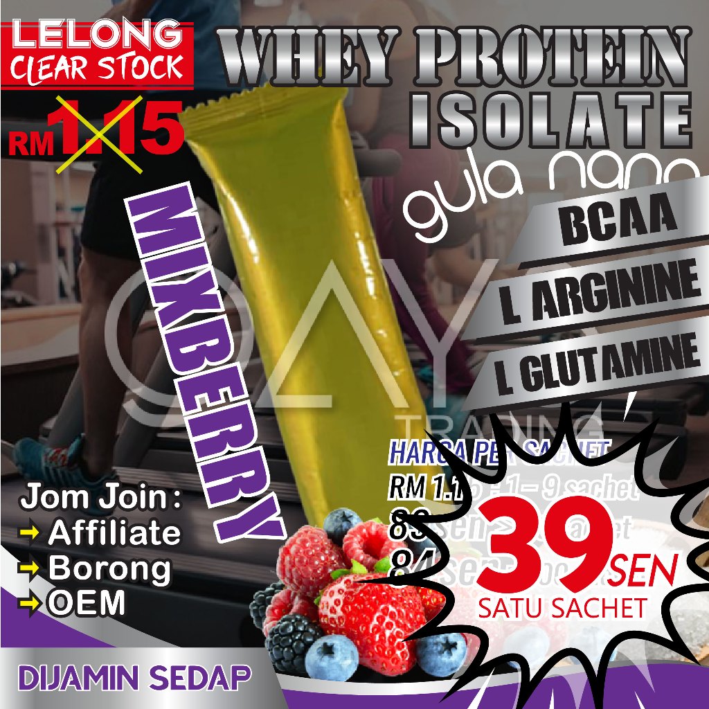 Clear Stock 39sen Y5 WHEY PROTEIN Isolate MIXBERRY exp 07/26