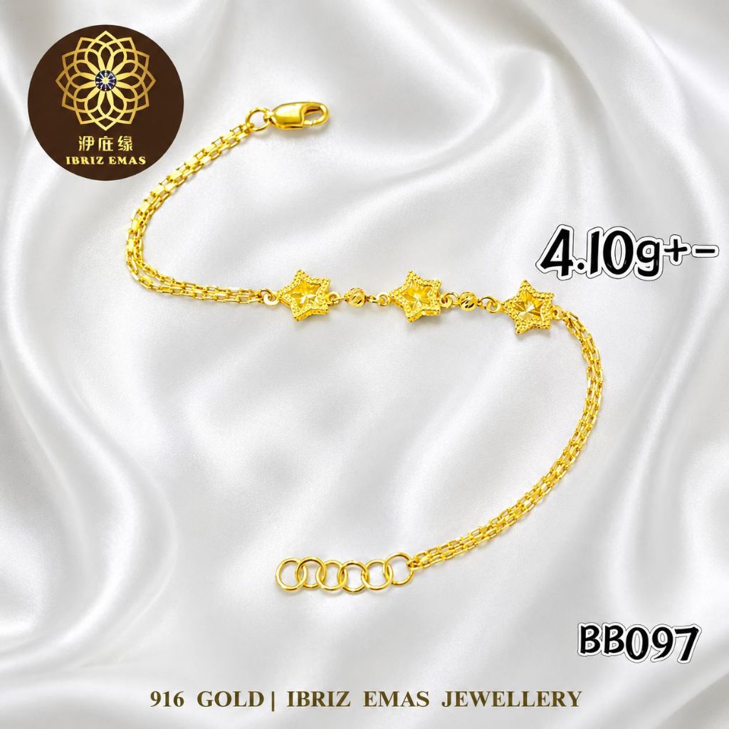IBRIZ Jewellery BB097 | 916 Gold Bracelet For Woman Star Bracelets 916 BIntang Rantai Tangan Perempuan Rantai Emas 916