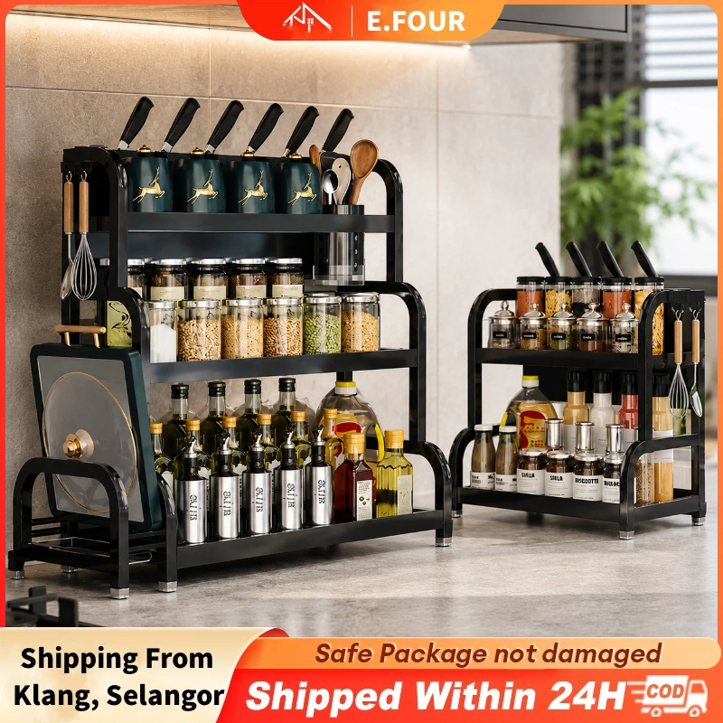 Kitchen Rak Rempah Spice Rack Stainless Steel Seasoning Storage Rak Condiment Rack Dapur penganjur