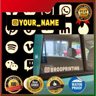 Sticker Custom Social Media / Custom UserName - Thermos / Kereta / Motor/ Tupperware/Basikal