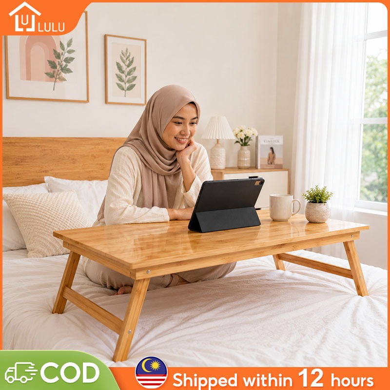 LULU Bamboo Foldable Laptop Table Bed Table Meja Lipat 50-80CM Laptop Table Side Table 折叠桌/床上桌