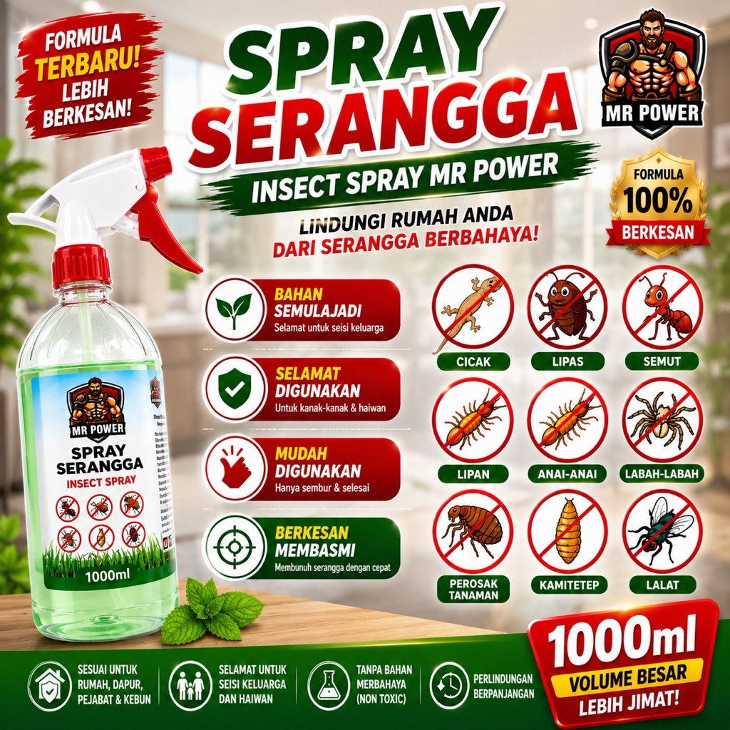 MR POWER Insect Repellent Spray Cicak Lizard Lipas Lipan Anai-Anai Anti Serangga