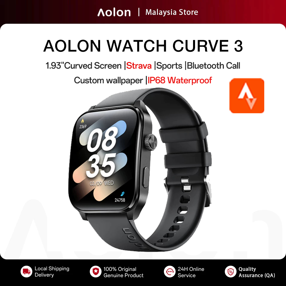 Aolon Curve 3 Smart Watch Strava Sports IP68 Waterproof Custom Function Keys Bluetooth Call Health Management