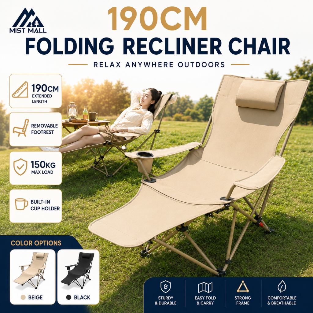 【WTHB】Camping Chair Foldable Recliner Rest Kerusi Lipat Lazy Chairs Leg Rest Outdoor Beach Fishing