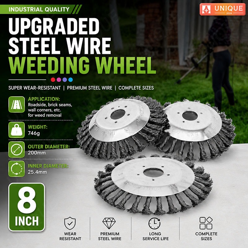 Steel Wire Grass Trimmer 钢丝割草盘 150mm6"/200mm 8" Lawn Mower Derusting Weeding Wheel Mata Mesin Potong Rumput Bersih Lumut